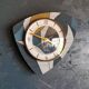 Vintage silent wall pendulum clock from the 60s asymmetrical "Striped blue white ocher"