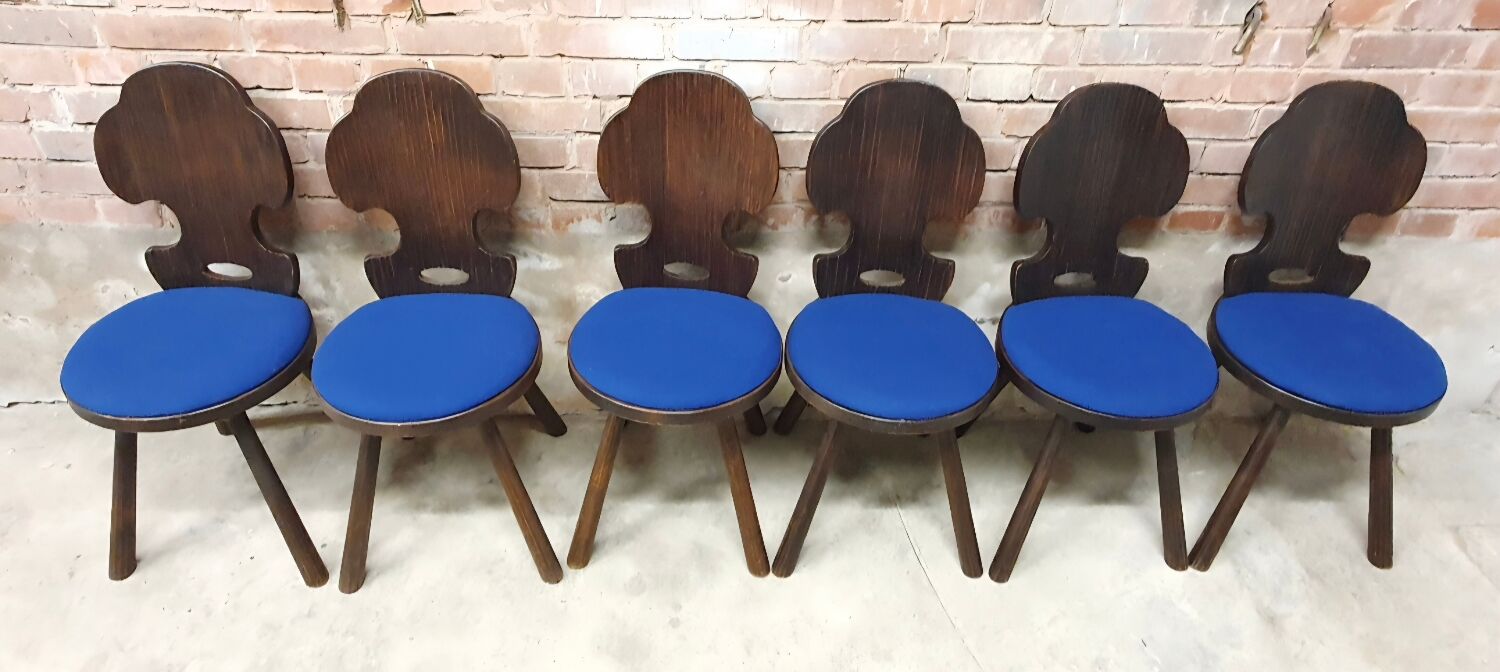 Lot of 6 vintage brutalist chairs from the 1970s.