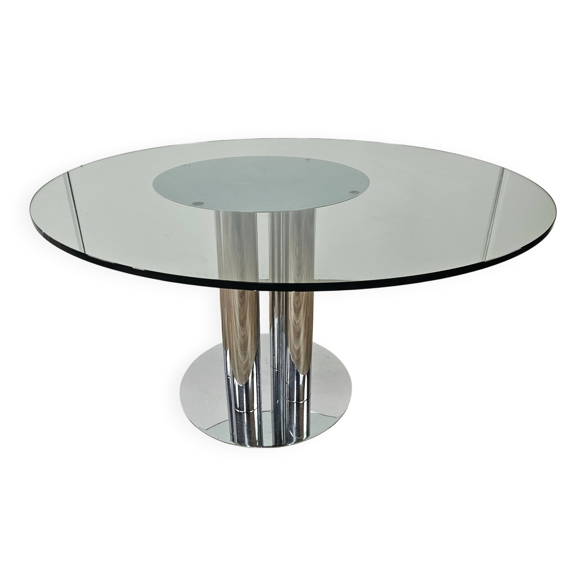 Vintage 70's metal table with round glass top