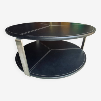 Italian design coffee table 1970s/80s in leather and stainless steel
