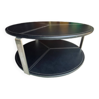 Italian design coffee table 1970s/80s in leather and stainless steel