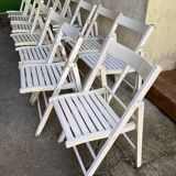 Extra folding chair / garden chair / vintage white lacquered solid wood office chair