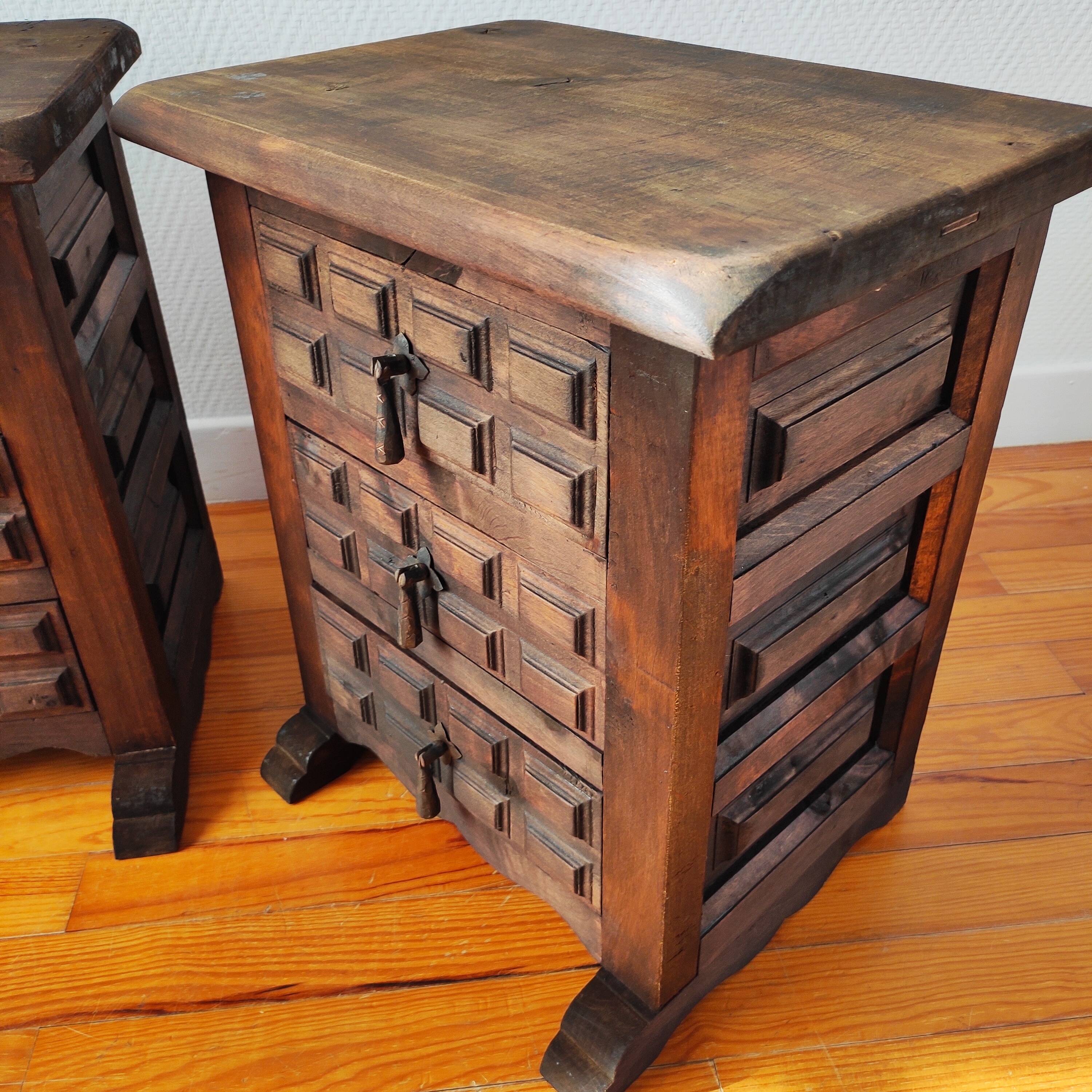 Brutalist pair of bedside tables, 1950.