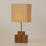 Maison Regain lamp in solid elm and its original lampshade Circa 1980