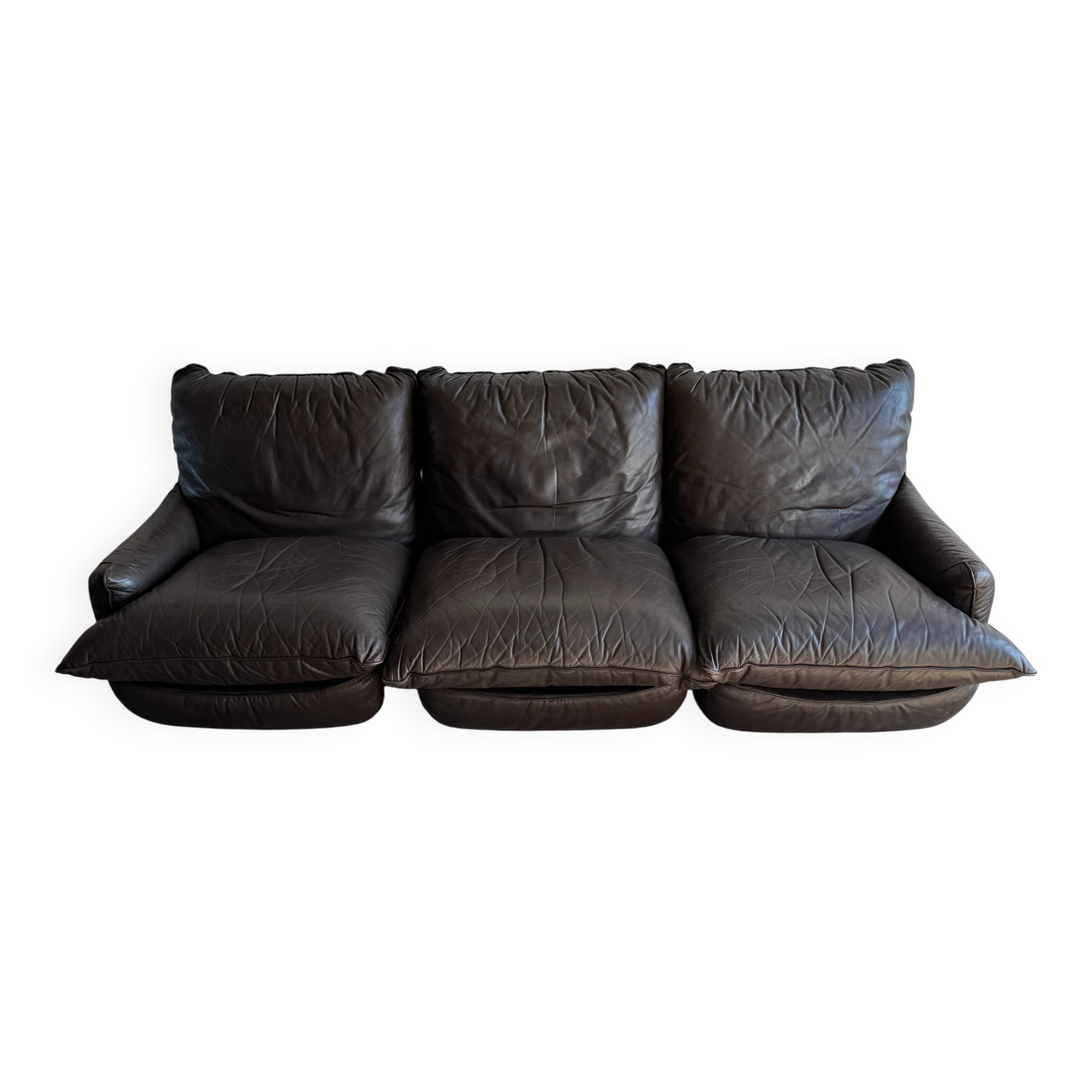 Michel Cadestin 1970s Dark Brown Leather 4-Piece Modular Sofa for Airborne