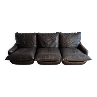 Michel Cadestin 1970s Dark Brown Leather 4-Piece Modular Sofa for Airborne