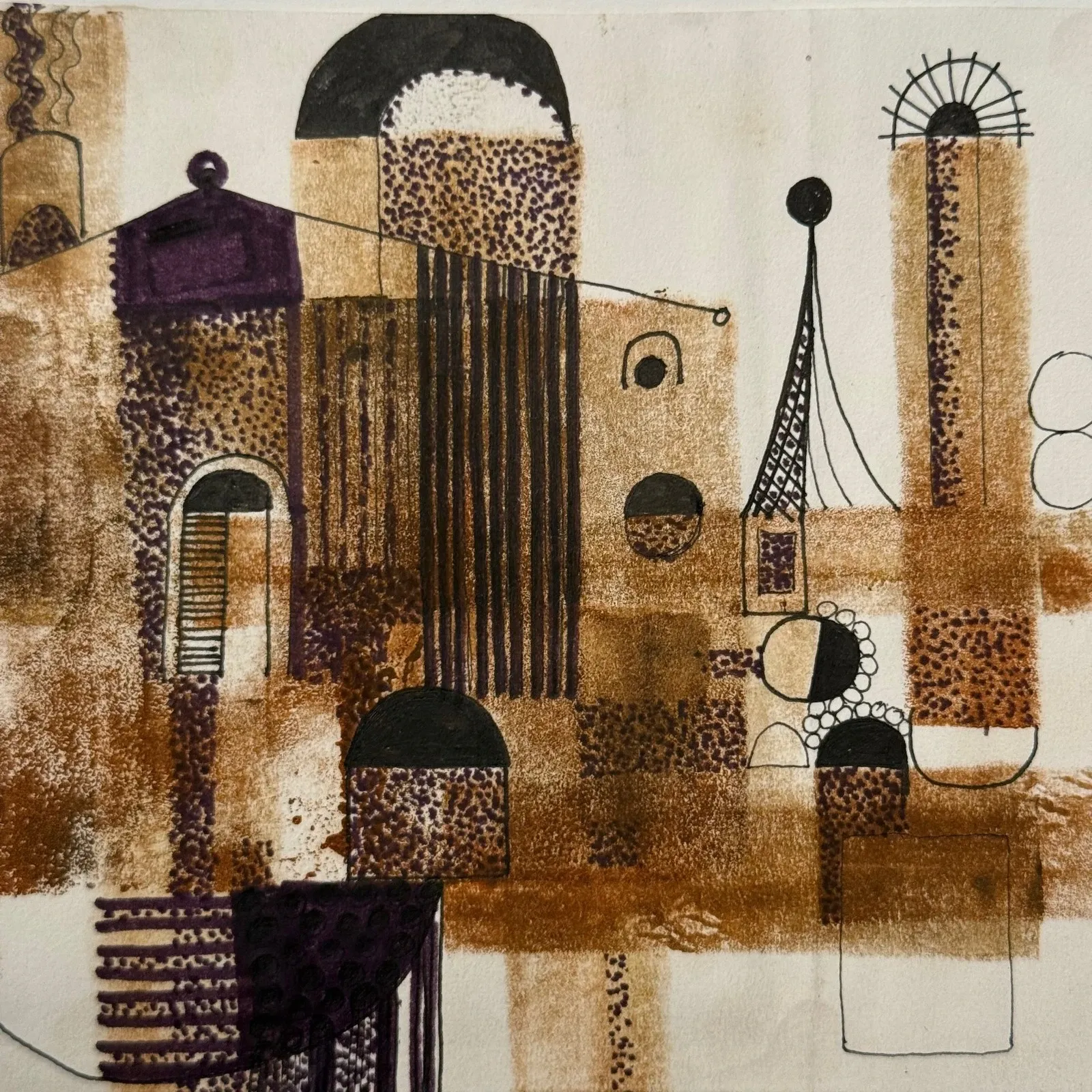 Modern composition drawing 1970 by François de Chabot