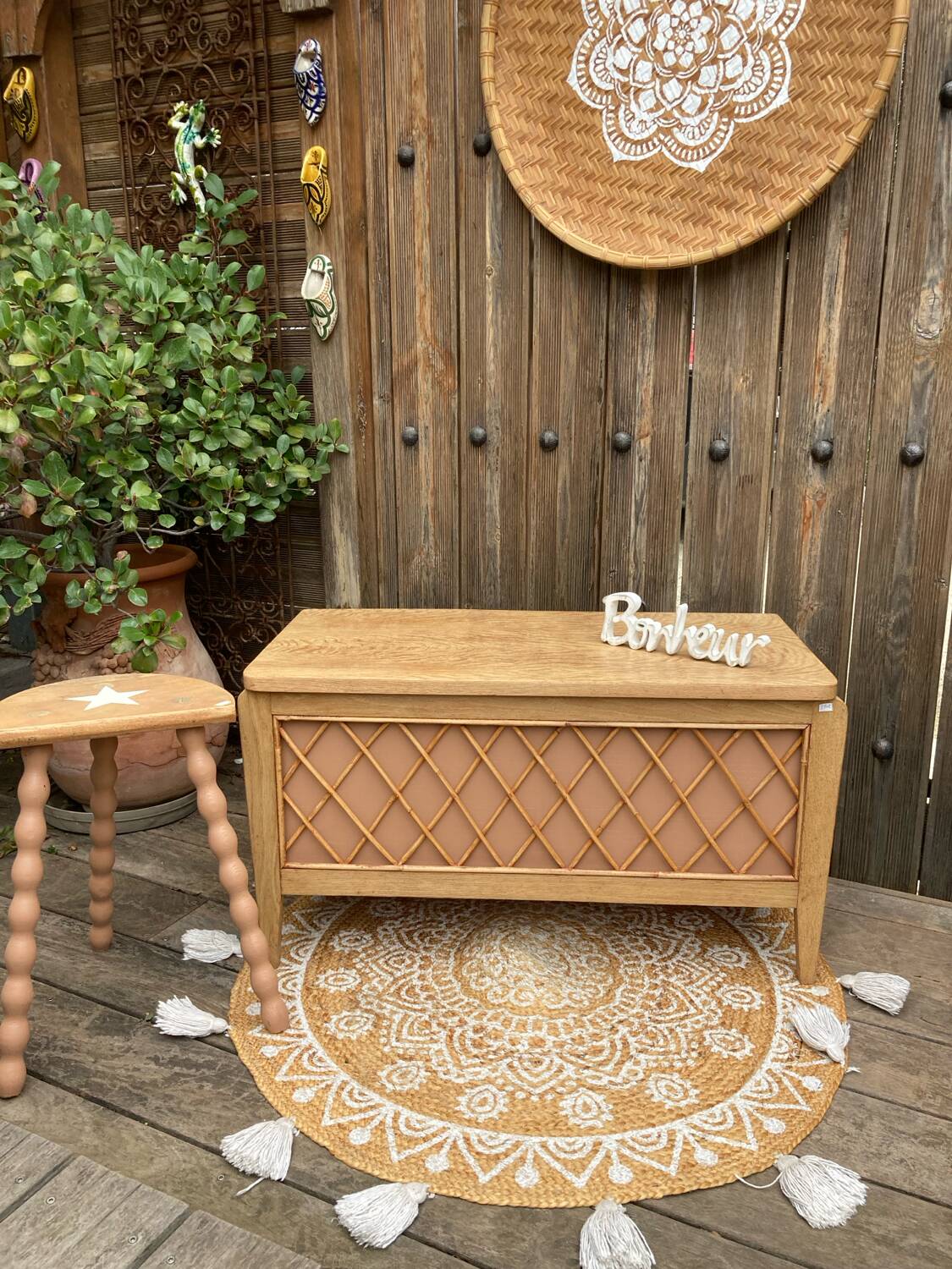 Vintage rattan toy chest or entryway furniture