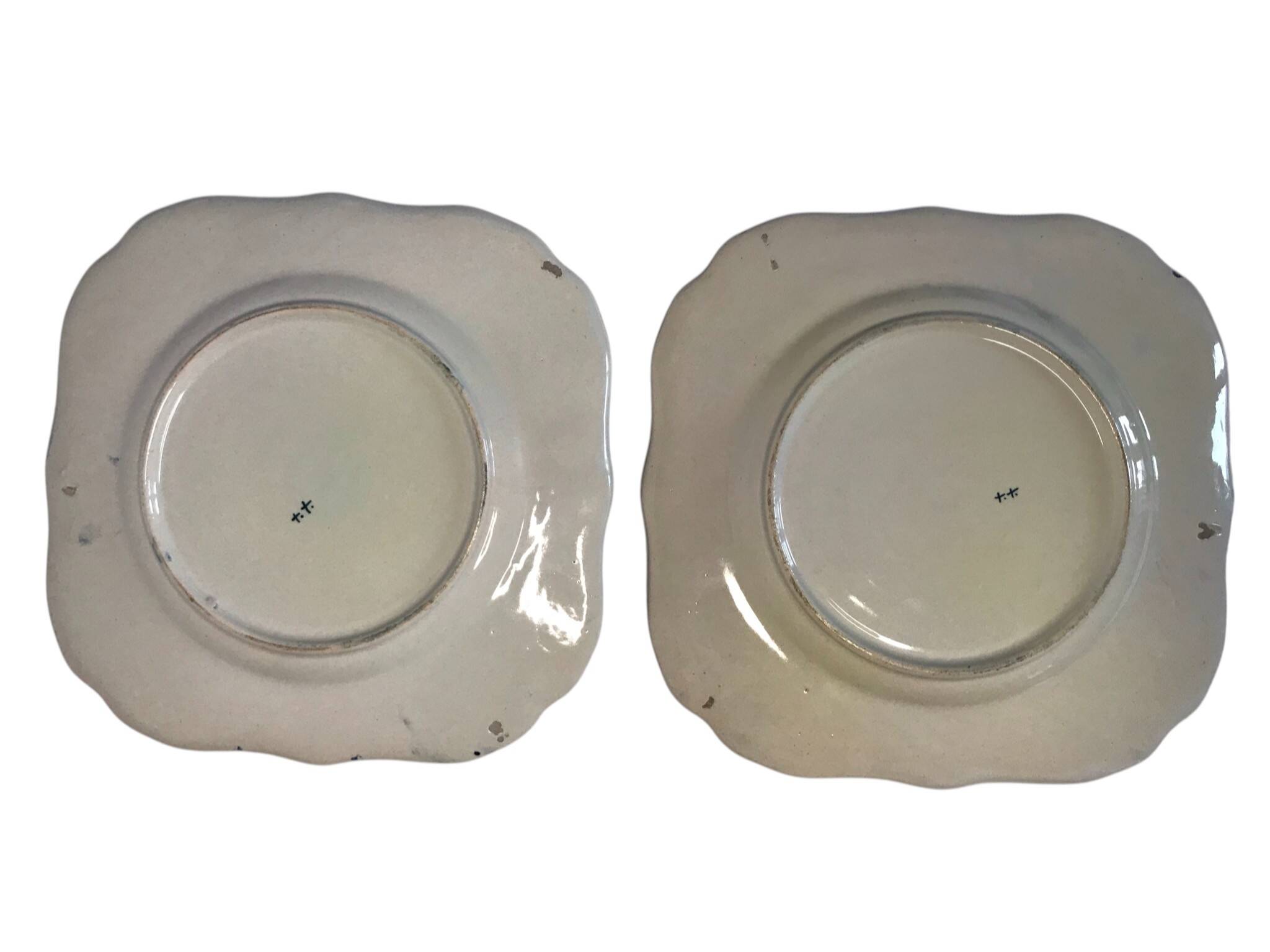 Quimper HB two square plates of Breton peasants from the early 20th century