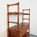 Large vintage rattan, wood and cane bookcase from the 70s
