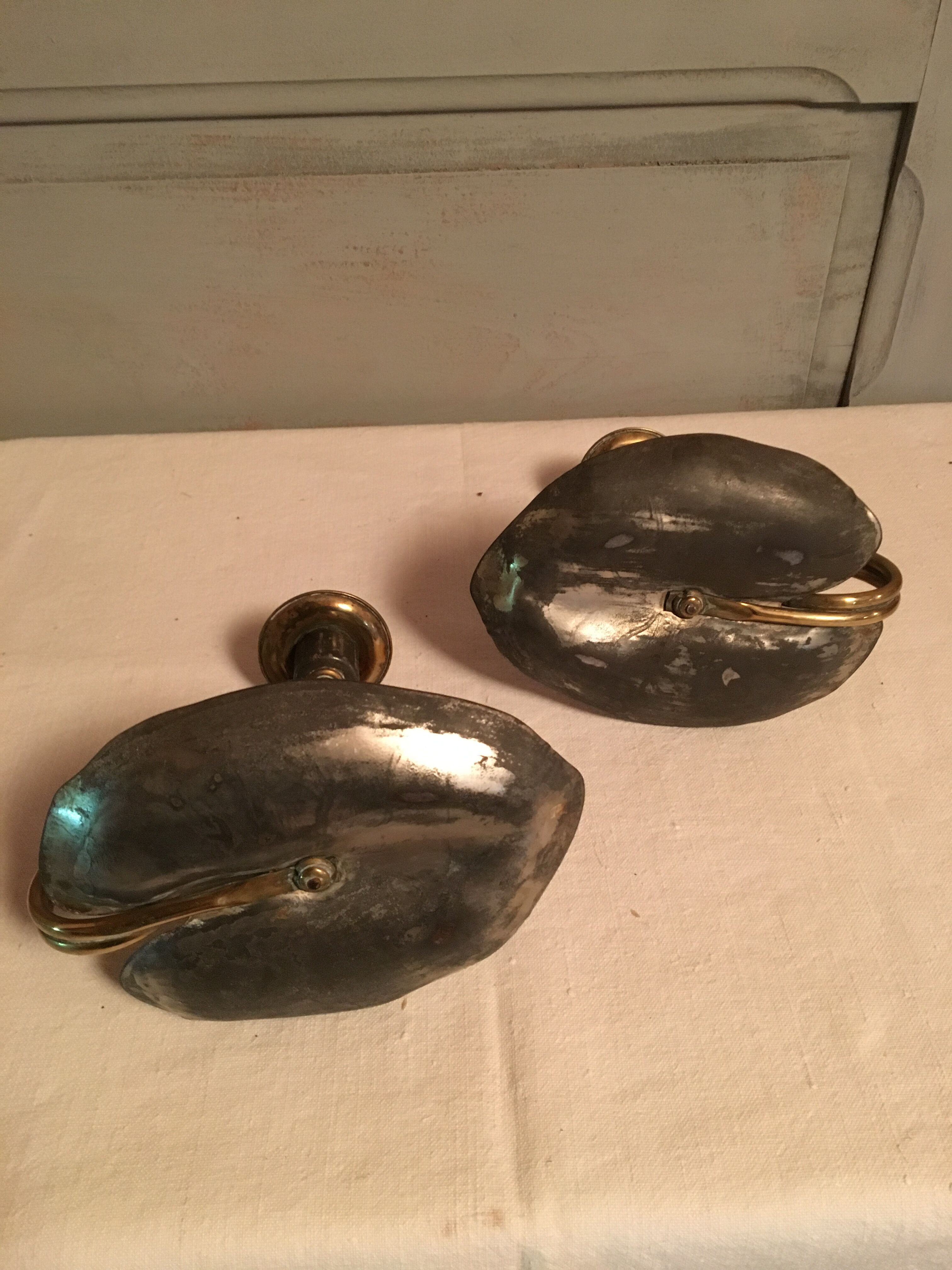 Pair of Art Nouveau-style "water lily" candlesticks