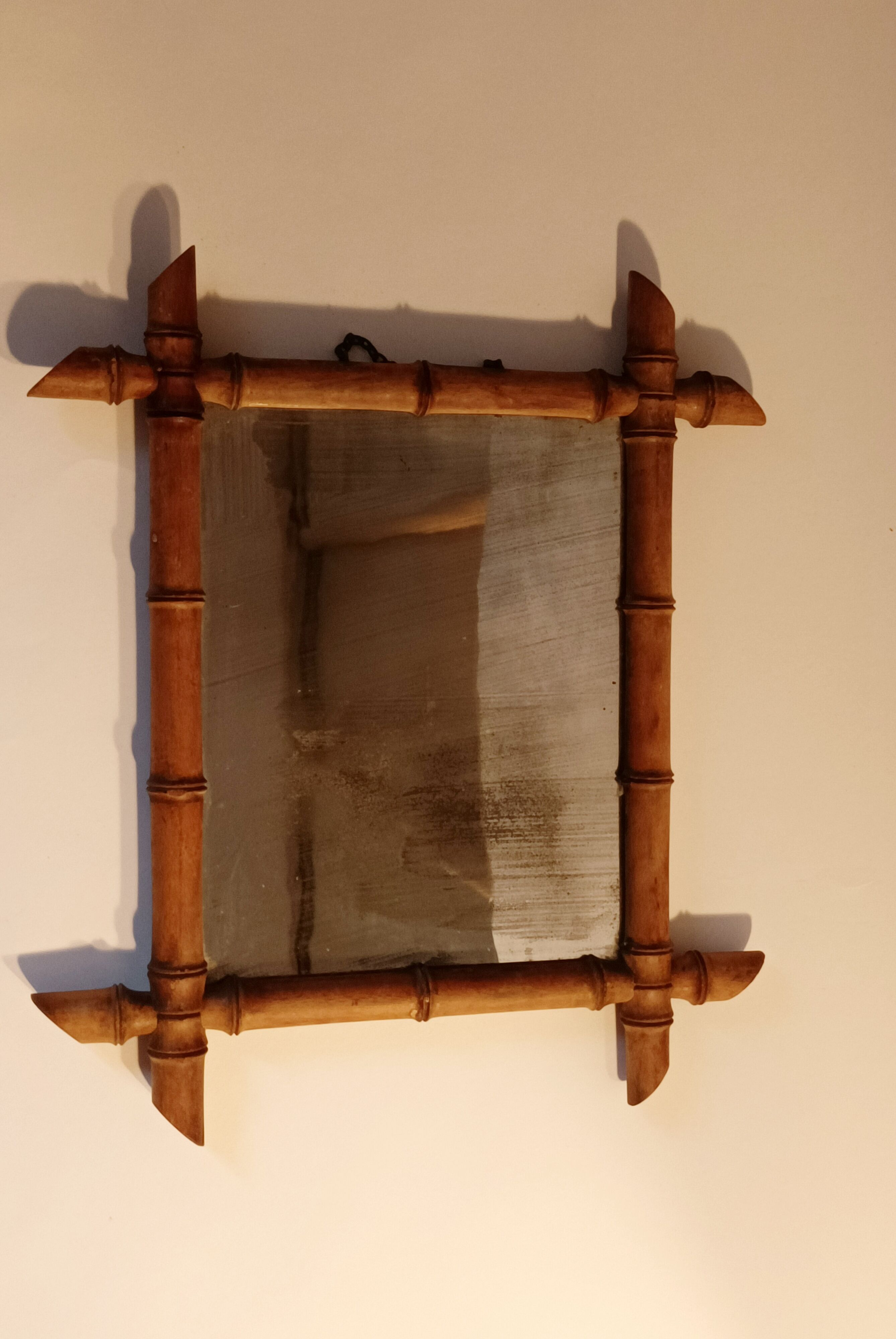 Vintage bamboo barber mirror 38x40cm