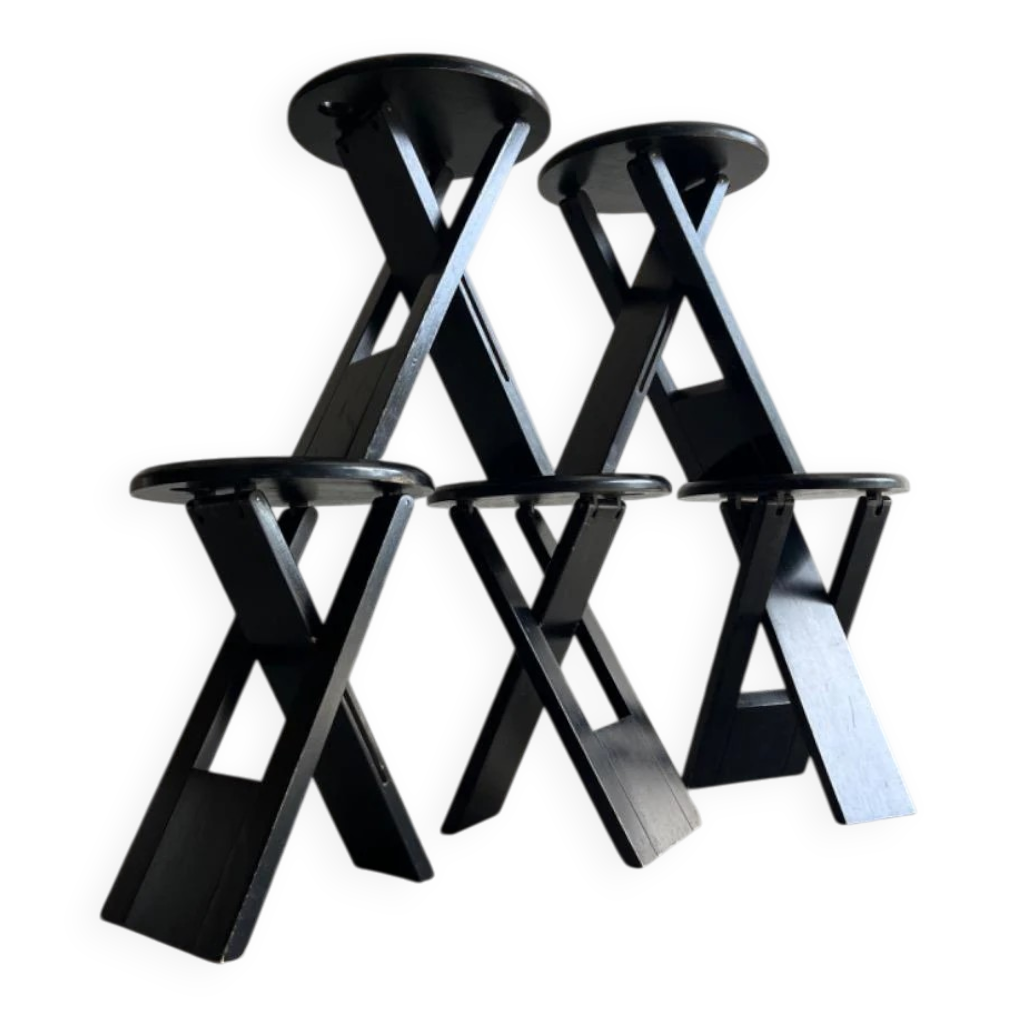 Suzy folding chair by Adrian Reed — Brown wooden mid-century minimalist folding chair, compact X-frame