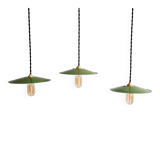 Trio of large industrial suspensions in green enamelled sheet metal.