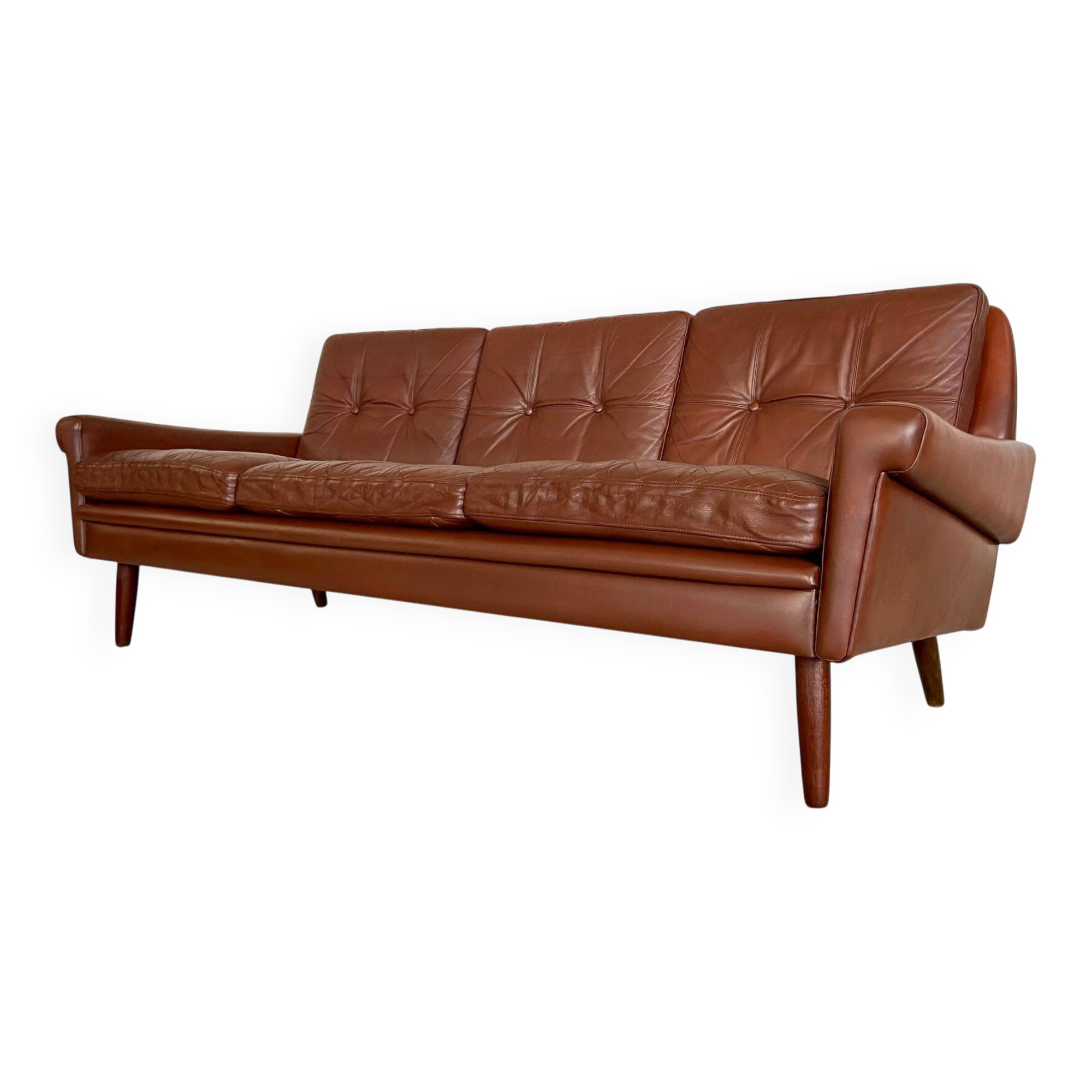Danish mid-century Svend Skipper cognac 3 person sofa 1960s