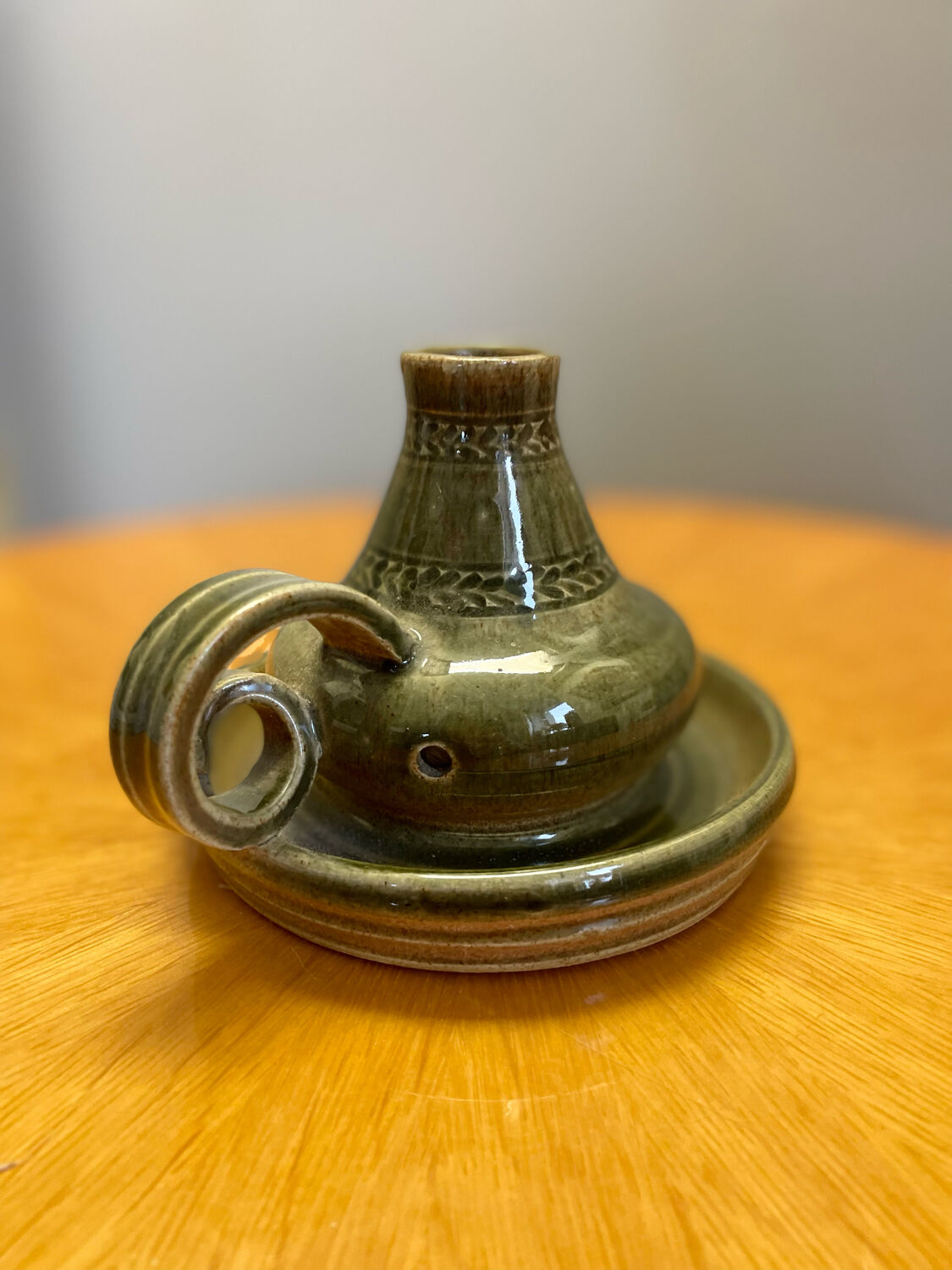 Pair of vintage glazed stoneware candle holders