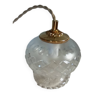 Portable lamp transparent white glass cut/beveled retro chic