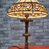 large 1920 bronze lamp with tiffany lampshade, 51x33 with 2 switches see photos