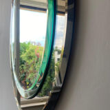 Round mirror ground crystal, Italy 70s, signed Lupi Cristal Luxor