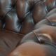 Dark brown English cowhide leather chesterfield armchair