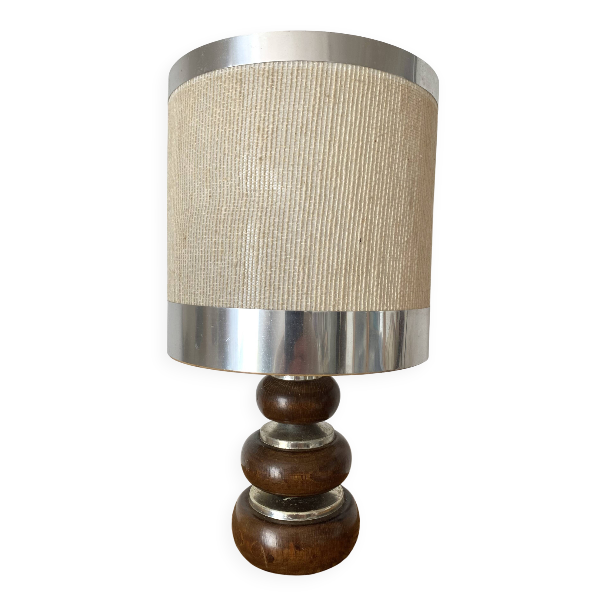 Lampe vintage  33 cm en bois et chrome années 70