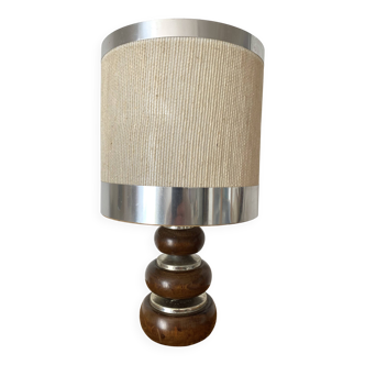 Vintage 33 cm wooden and chrome lamp from the 70s
