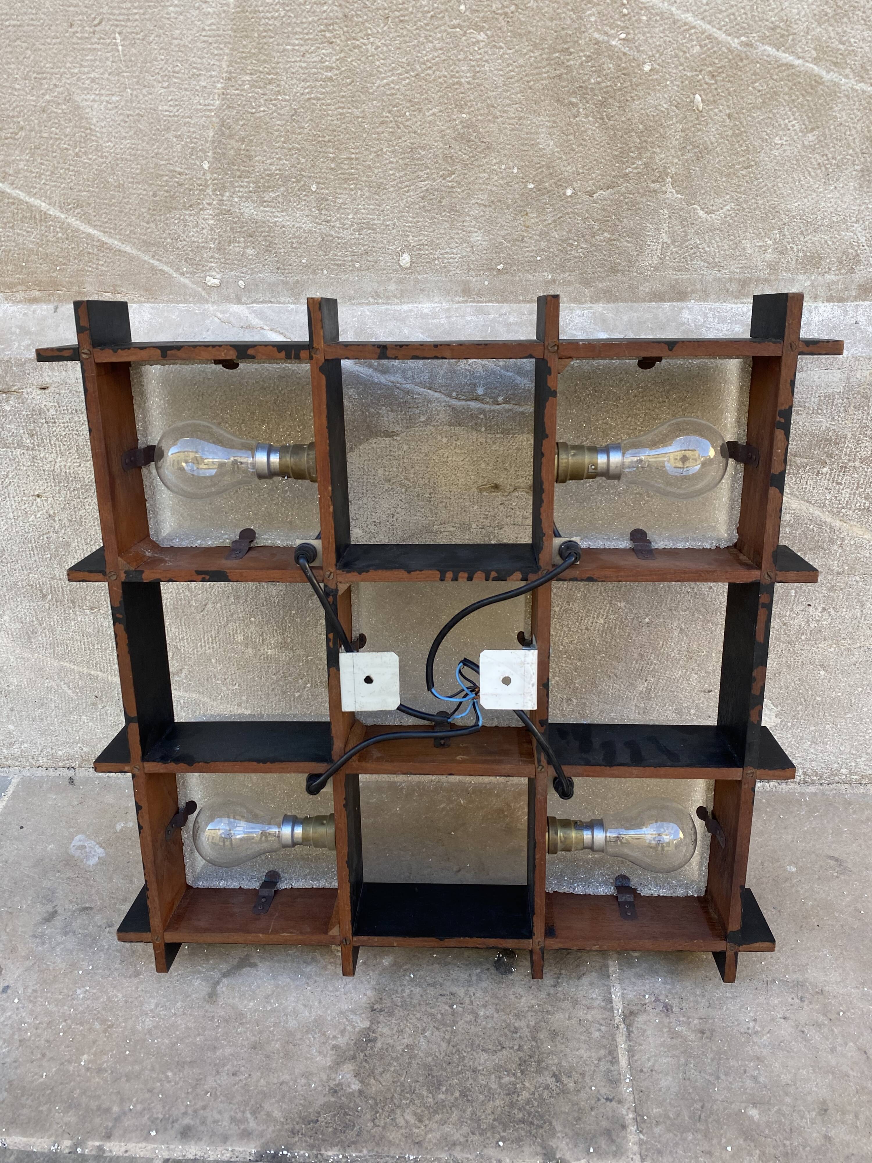 Scandinavian Wall/Ceiling Lamp Blackened Wood And Perpex 1960