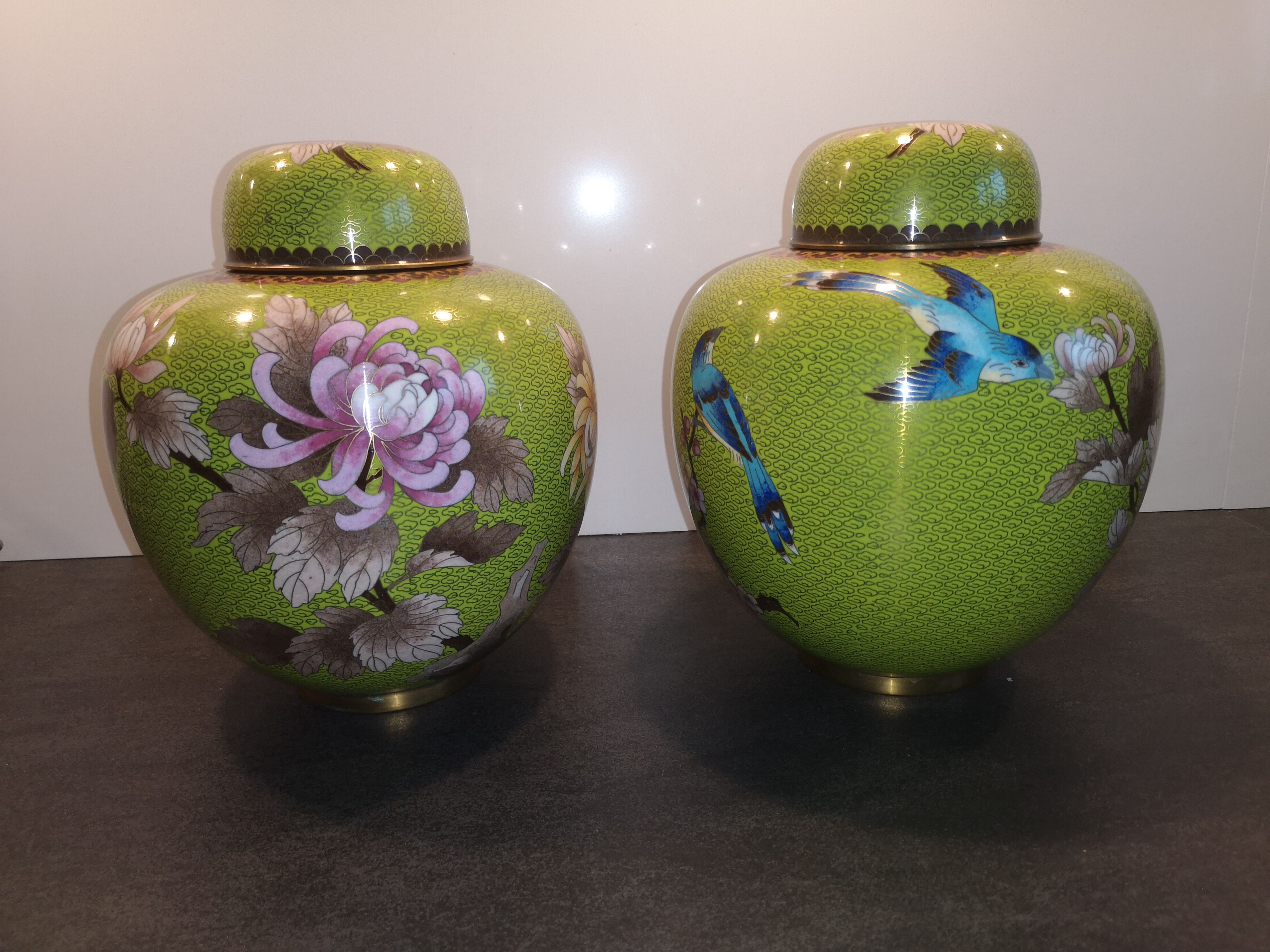 Paire de pots à gingembre en émail cloisonné début 20ème siècle