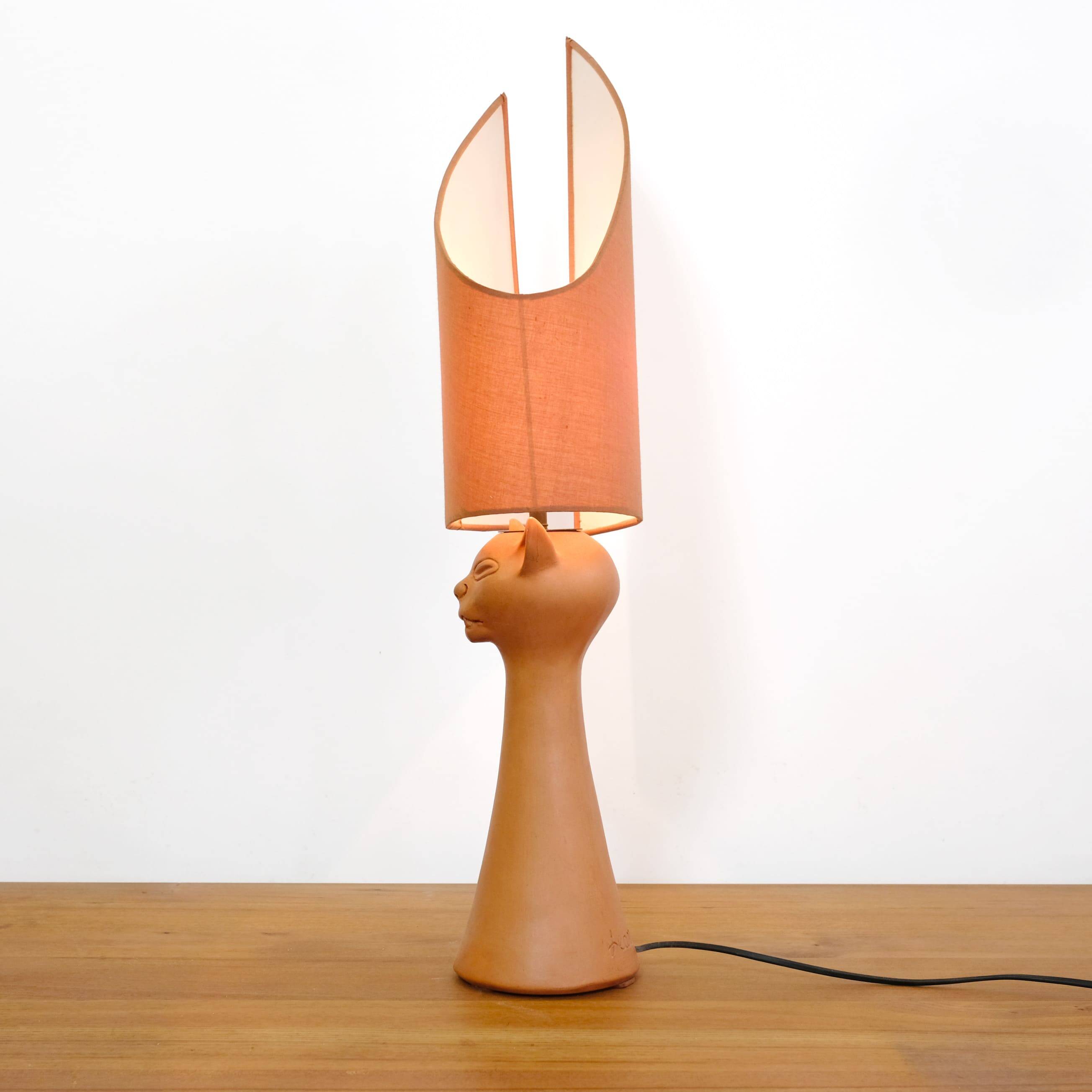Jean Marais, terracotta cat lamp from the 70s-80s.