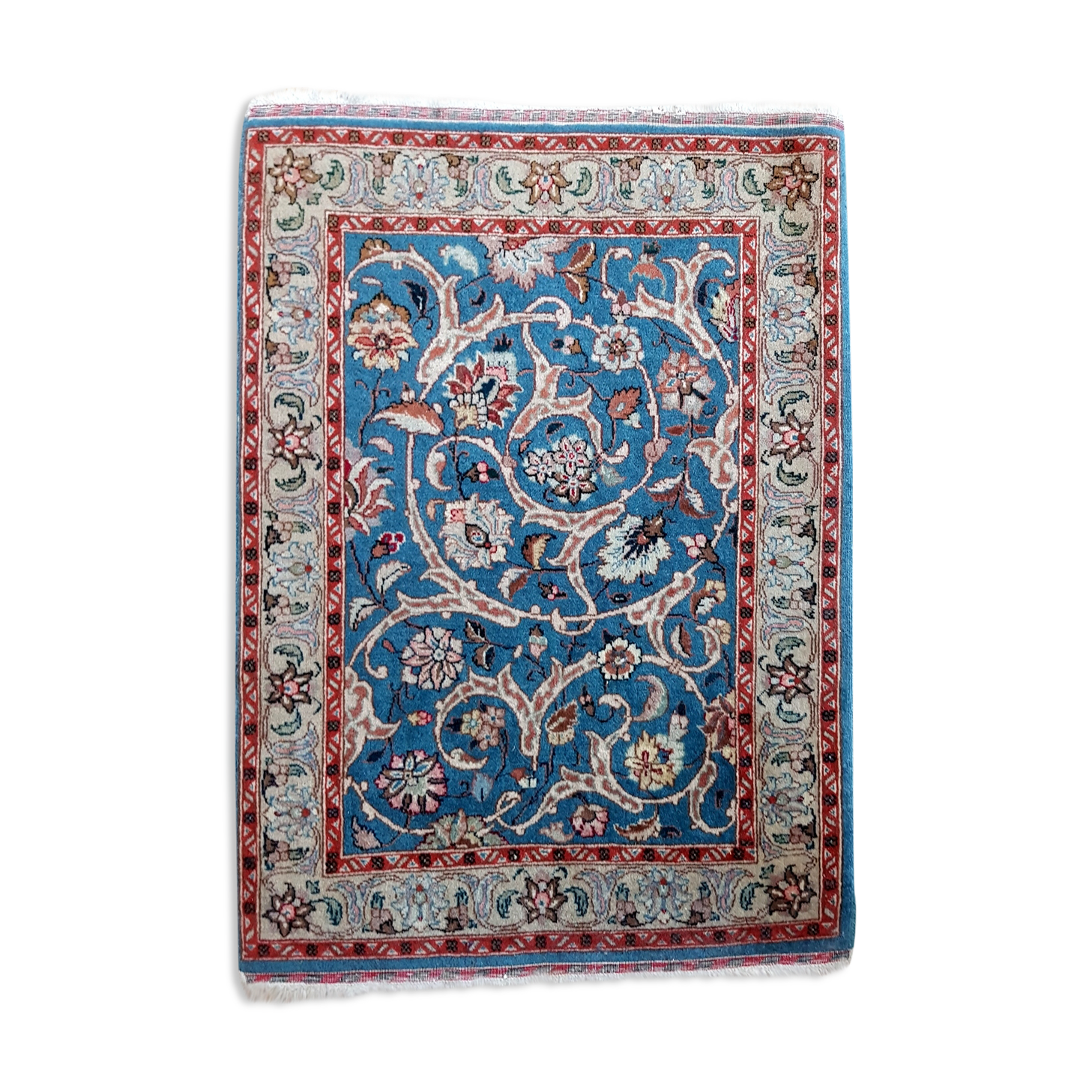 tapis persan iran fait main 59 x 83 cm bleu rouge