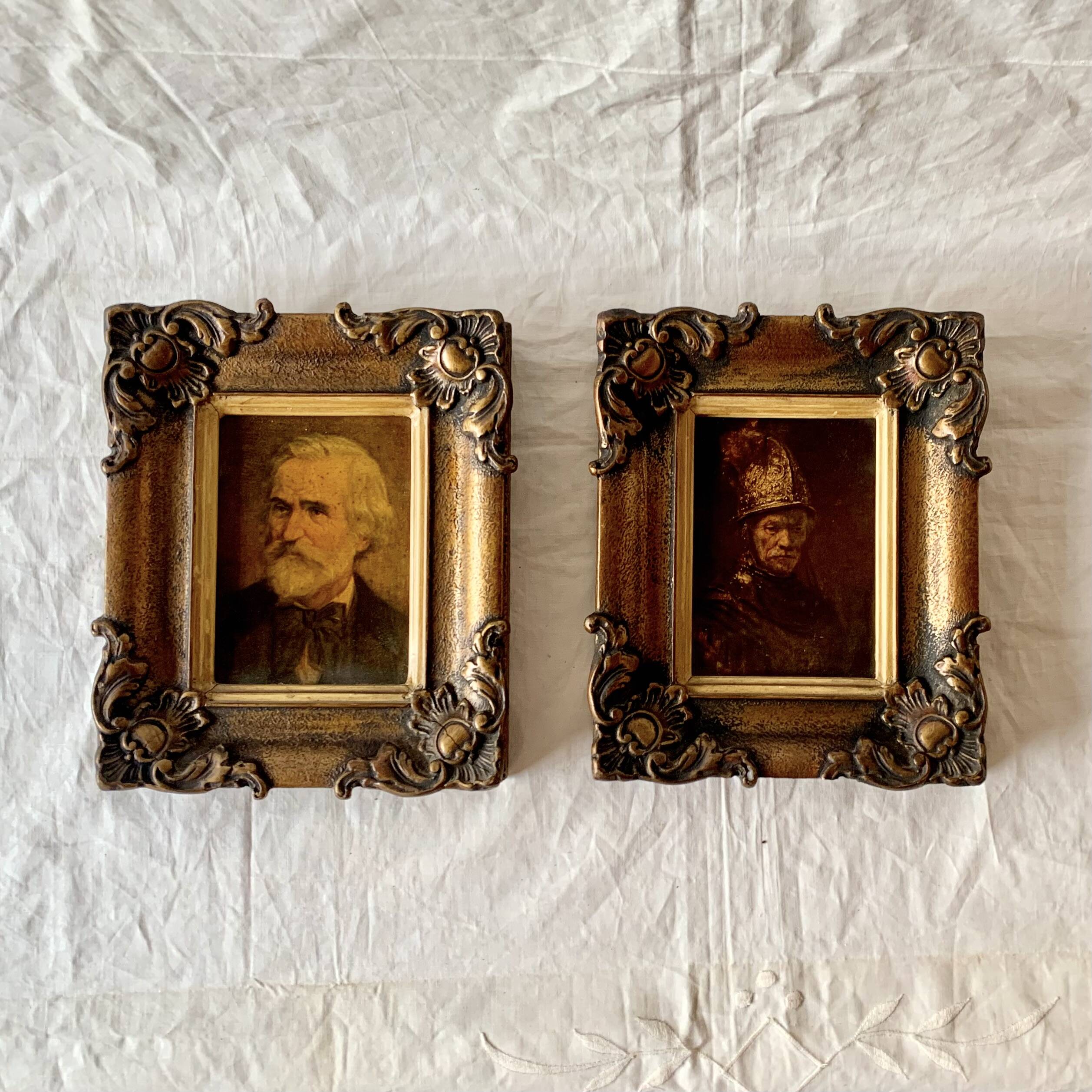 Pair of old carved wooden and plaster frames
