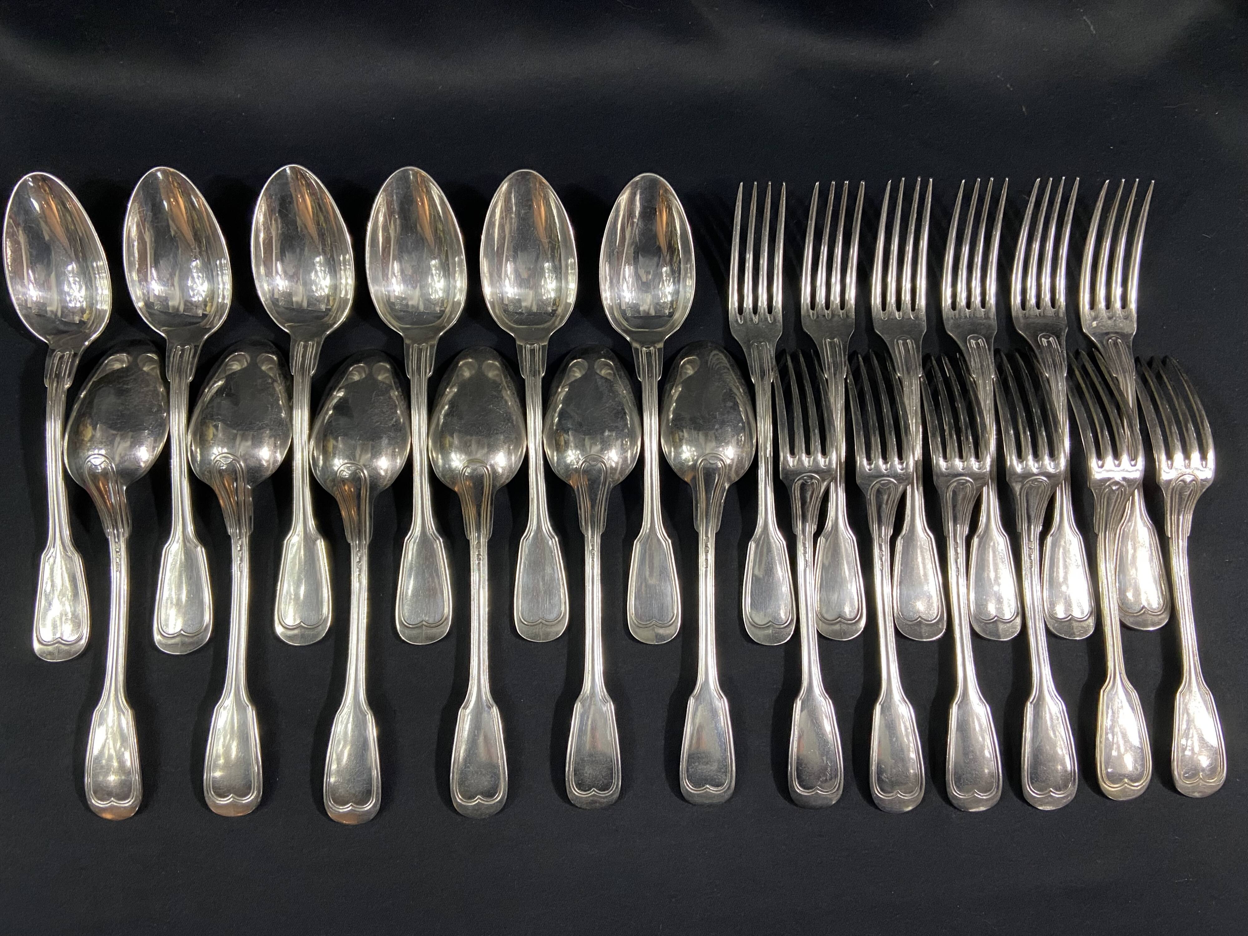12 large spoons 12 forks silver metal net model Lou style