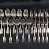 12 grandes cuillères 12 fourchettes métal argenté modèle filet de style Lou