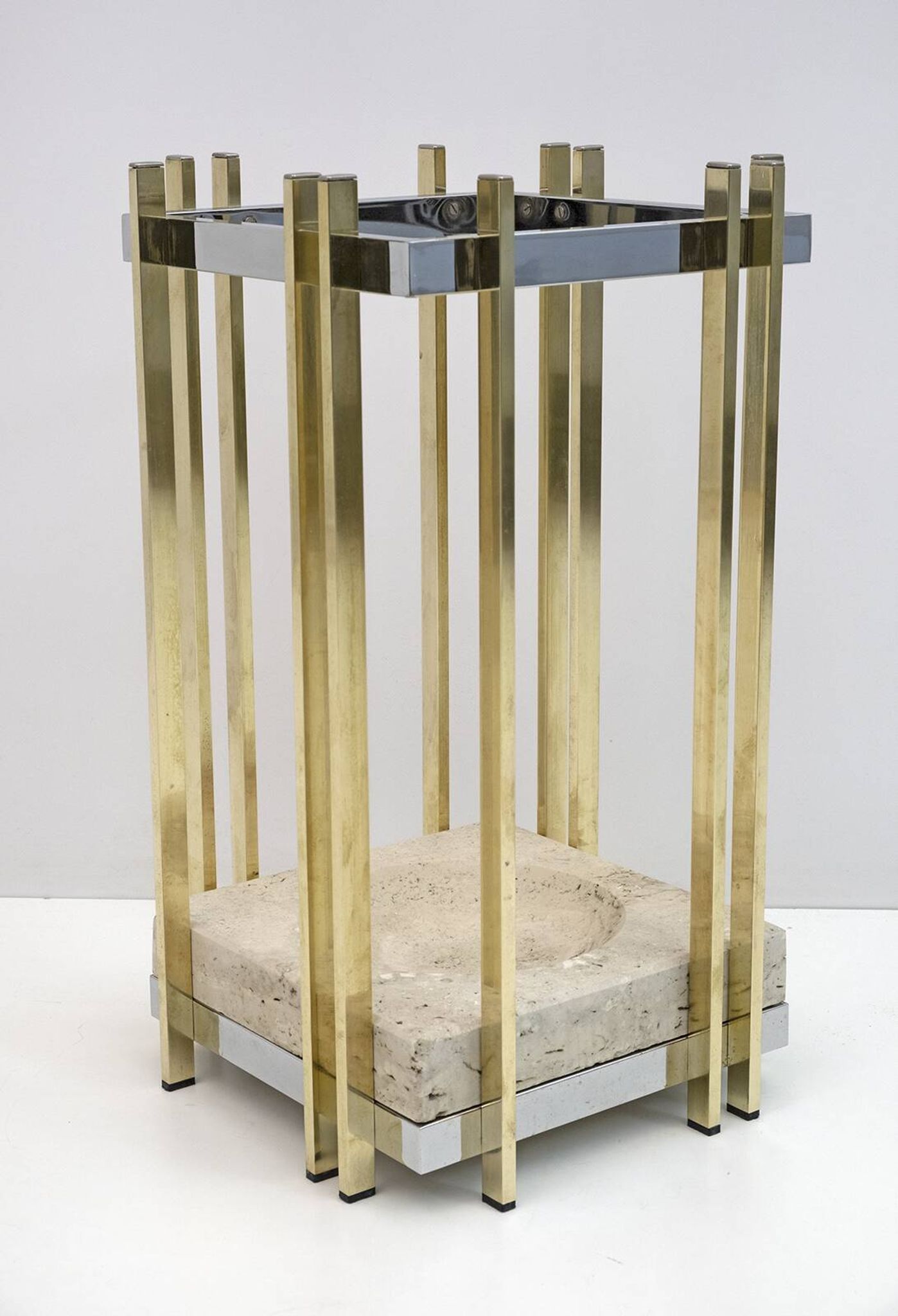 Mid-Century Modern Italian Travertine, Chrome and Brass Umbrella Stands, 70