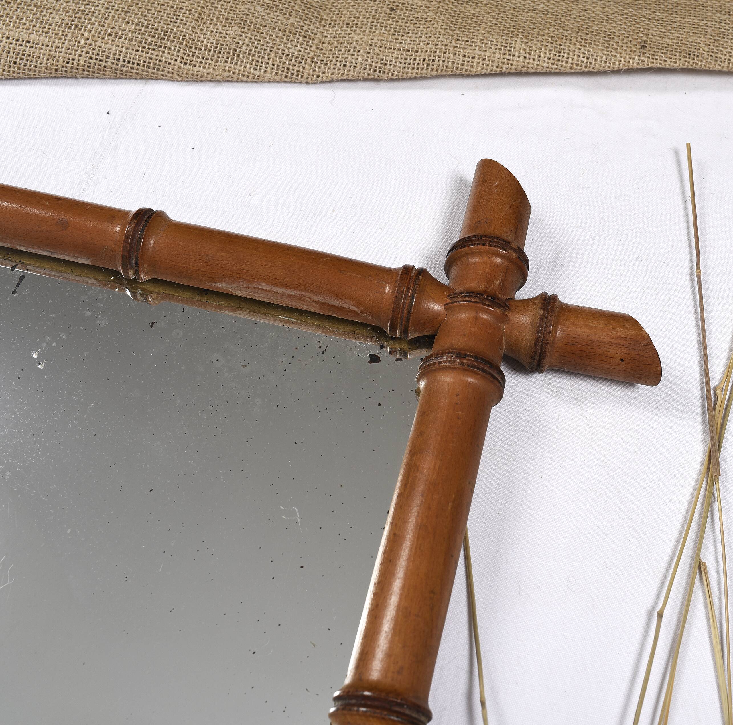 Old turned wooden mirror imitation bamboo