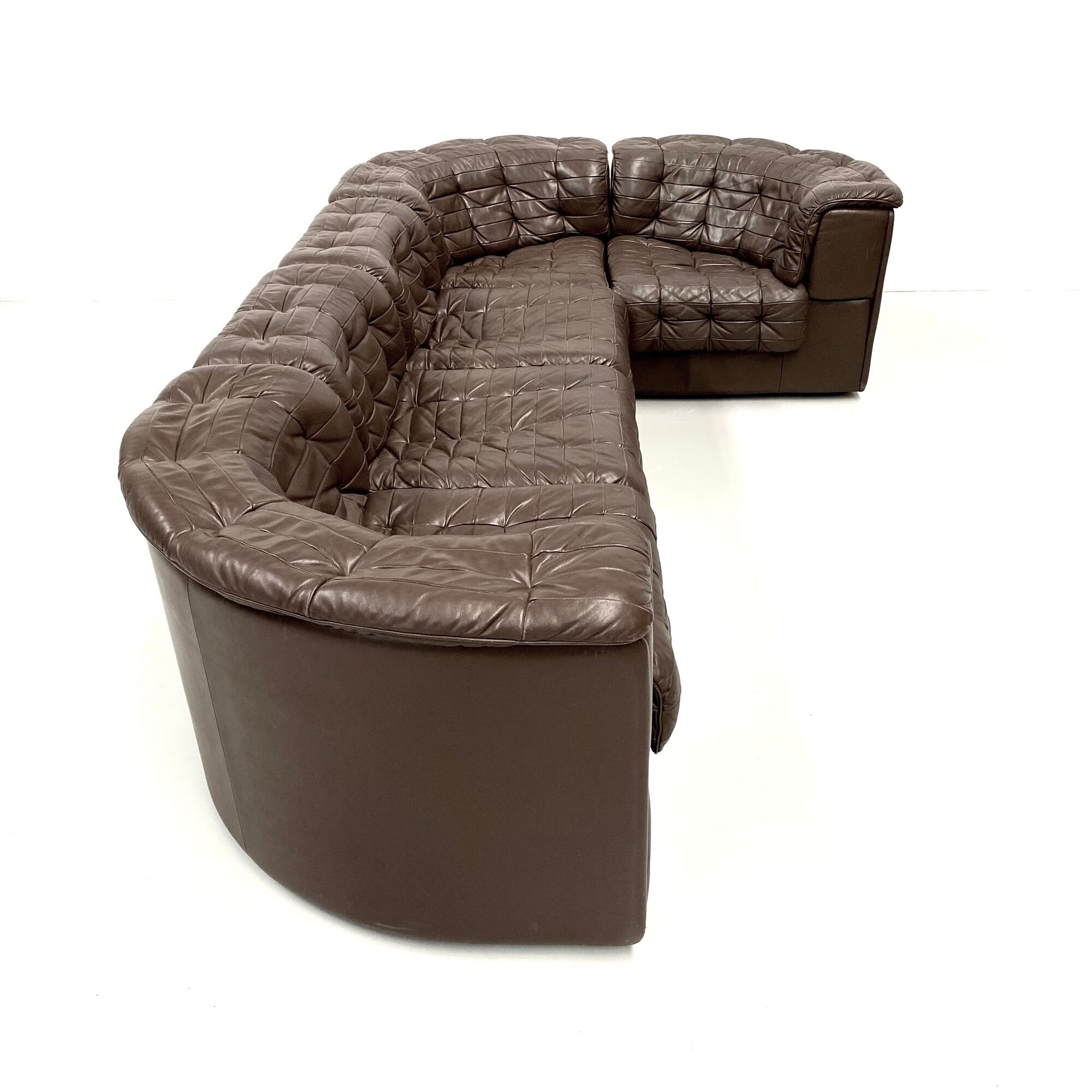 Swiss dark brown patchwork modulair DS-11 sofa by the Desede Design team for DeSede, 1970s