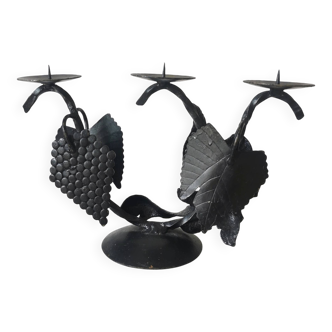 Vintage Forged Iron Grape Leaves Candlestick - Yugoslavia Mid-Century Decor