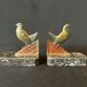 Pair of art deco bronze bookends pigeons dove marble