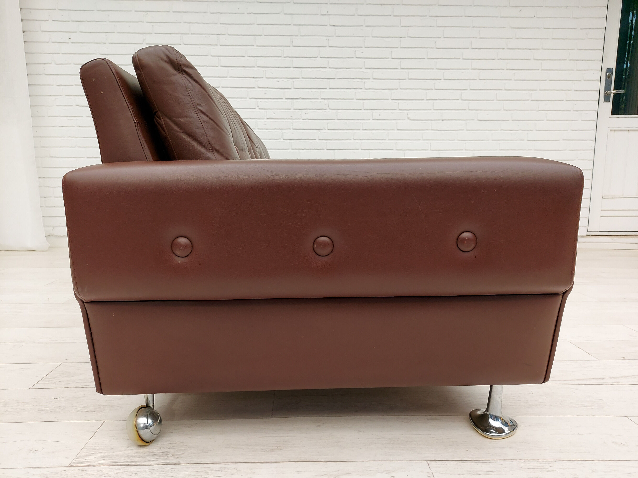 Danish 3-seater sofa, 70s, leather, original good condition