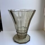 vase in molded and blown smoked glass Made in Belgium 60s-70s