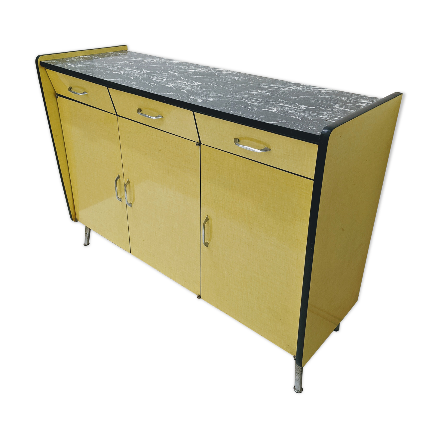 Vintage in-row sideboard in yellow formica