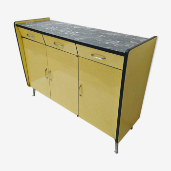 Vintage in-row sideboard in yellow formica