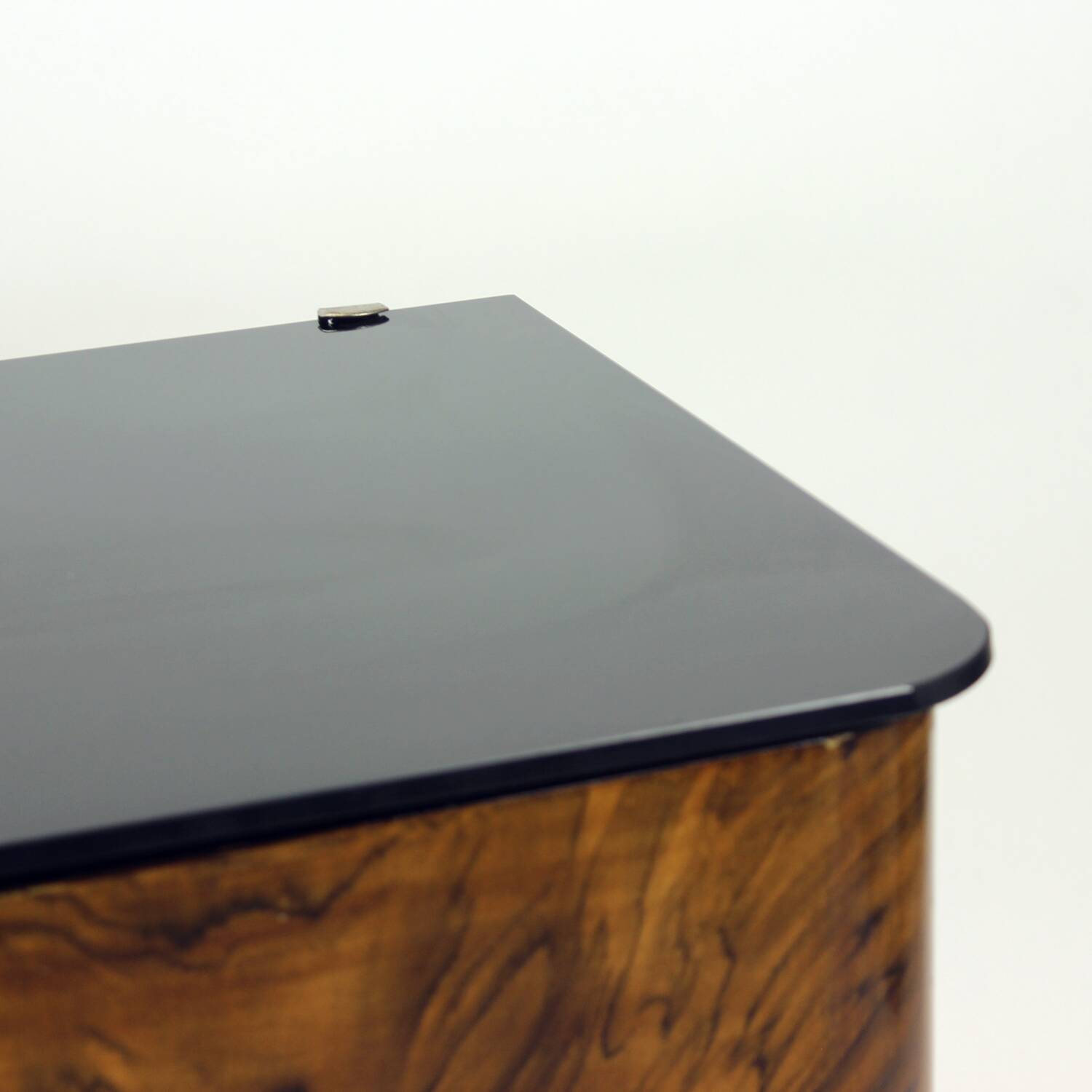 Pair Of Art Deco Bedside Tables With Faux Wood Graining & Glass, Czechoslov