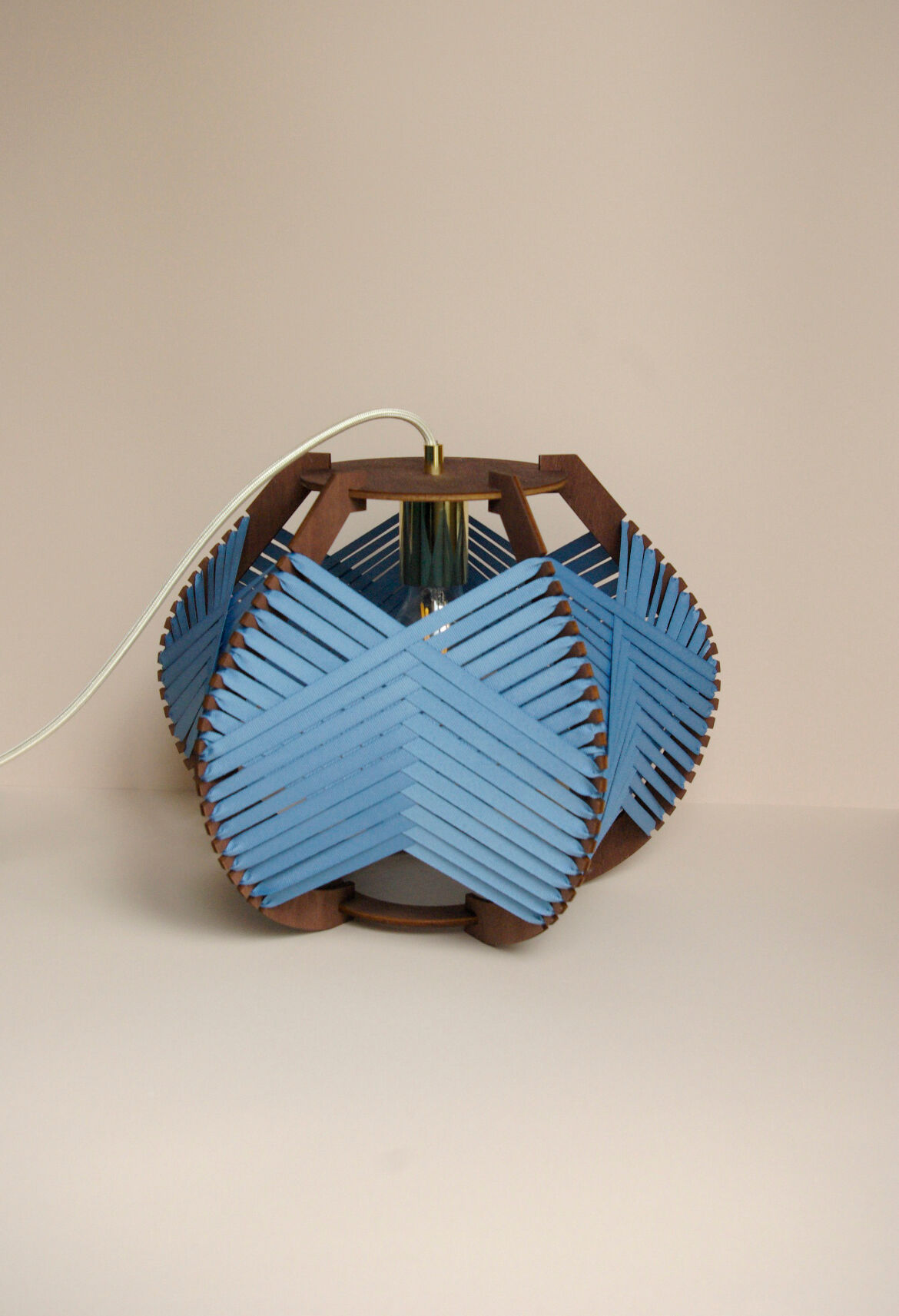 Large blue woven lamp to install