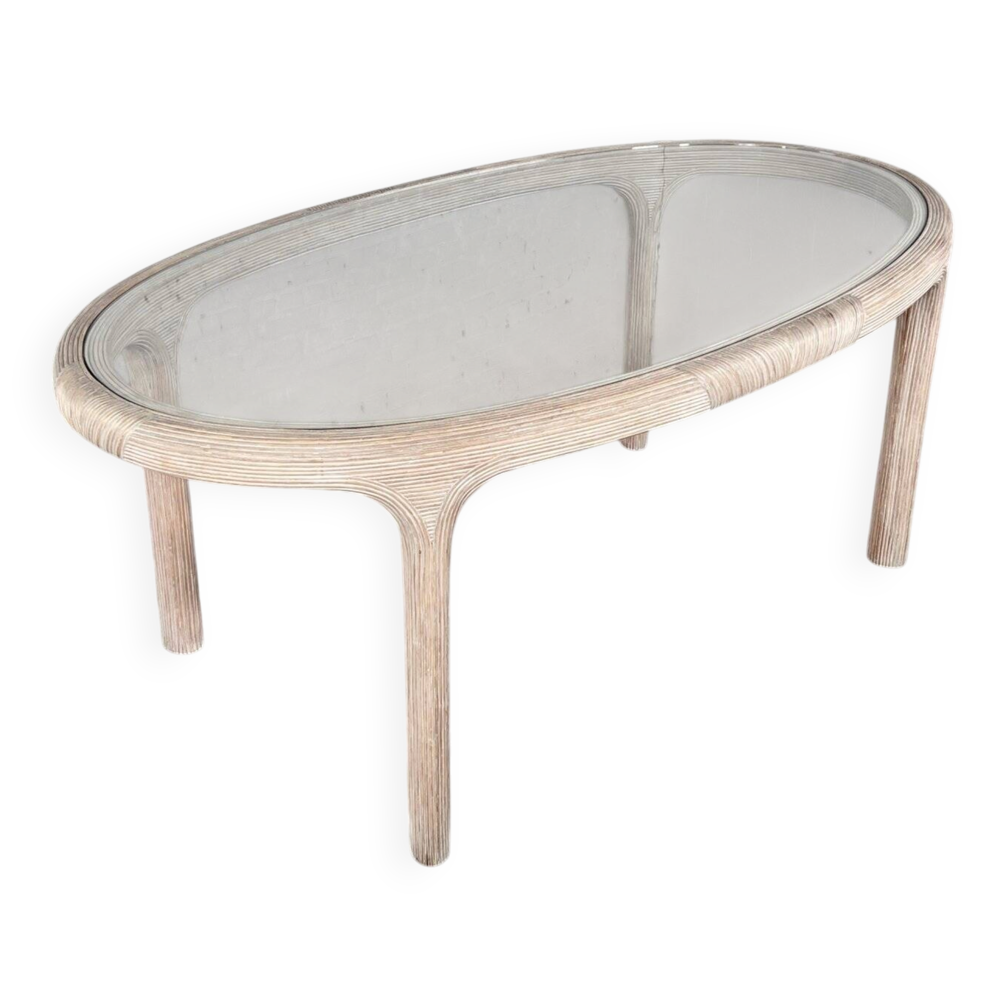 Oval table in marquetry of rattan and glass Vivai del Sud