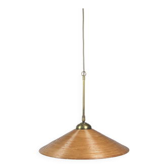 Lampe à Suspension Pencil Split Reed, Rotin, Bambou et Laiton, Italie, 1970s