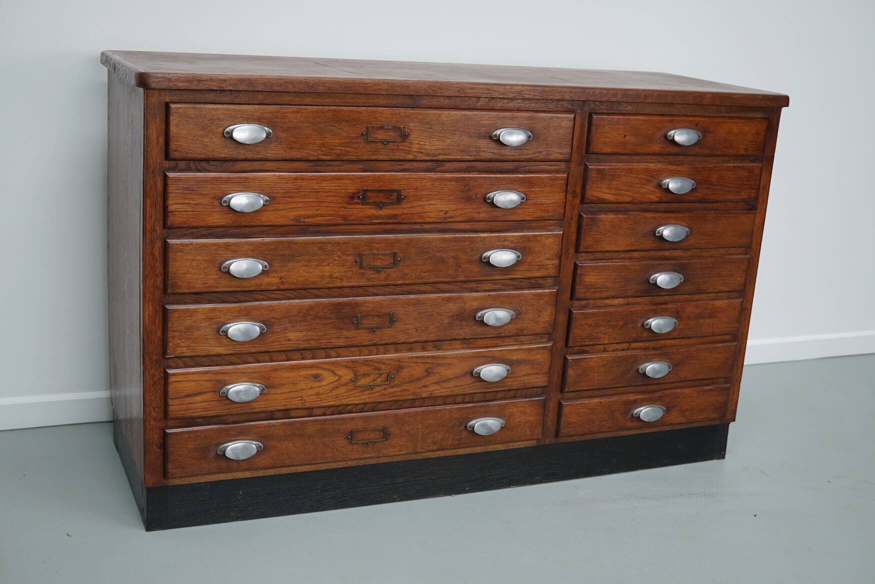 Vintage French Oak Fabric Store Apothecary Cabinet, 1950s