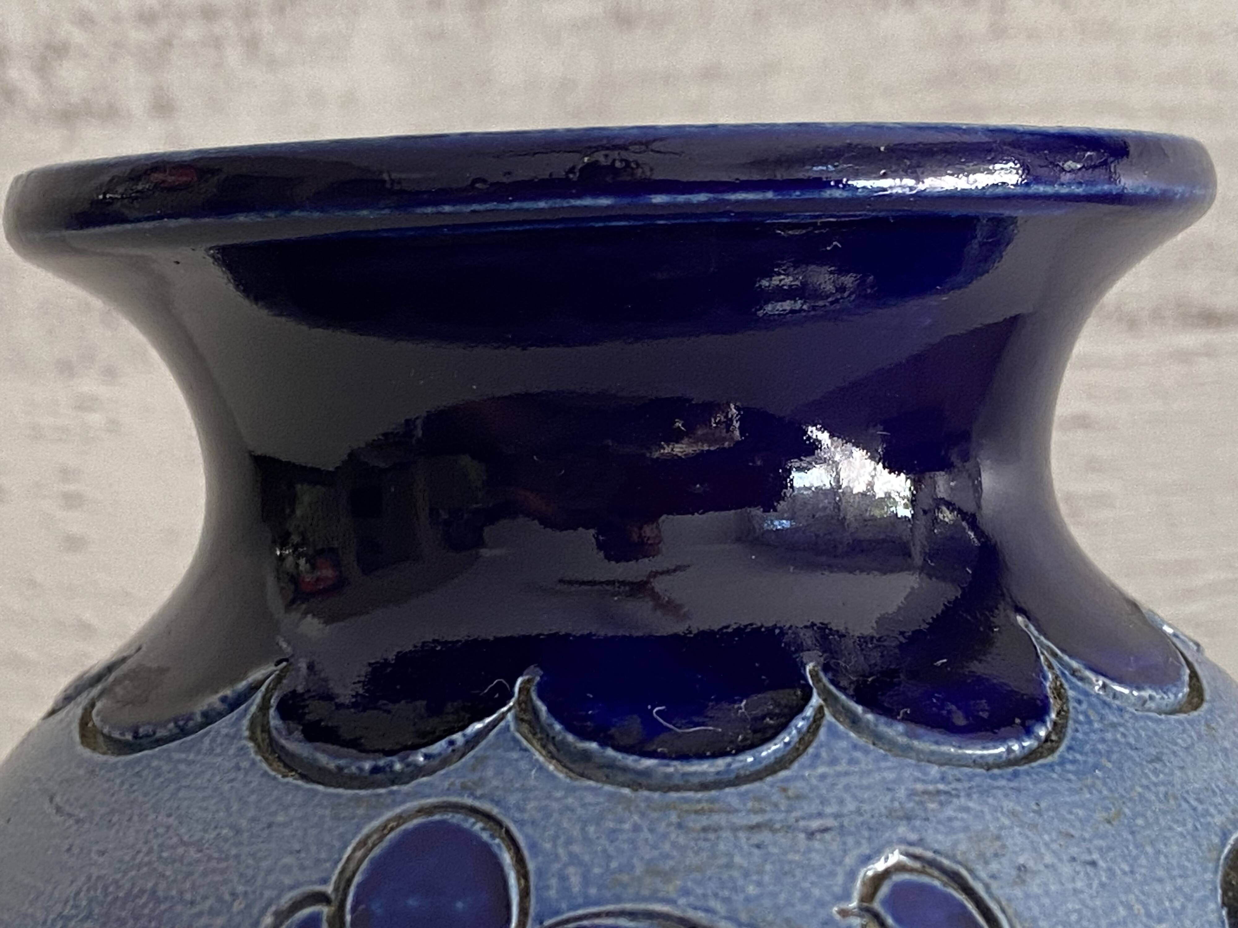 Antique Small Glazed Stoneware Vase, Chiseled, Alsace, Bestchdorf, Signed