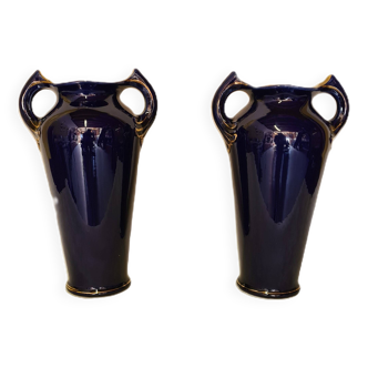 Vases Art Nouveau en Céramique Français Louis Gueule Vierzon, Début 20ème Siècle