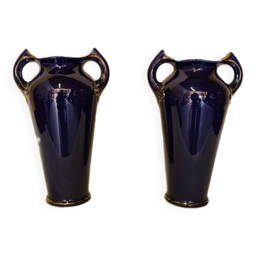 French Art Nouveau Ceramic Vases Louis Gueule Vierzon, Early 20th Century